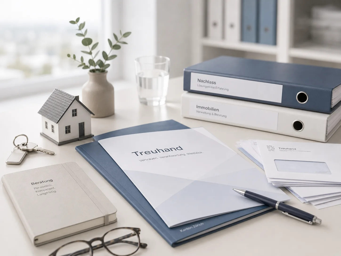 Symbolbild Treuhandberatung mit Immobilien- und Nachlassunterlagen